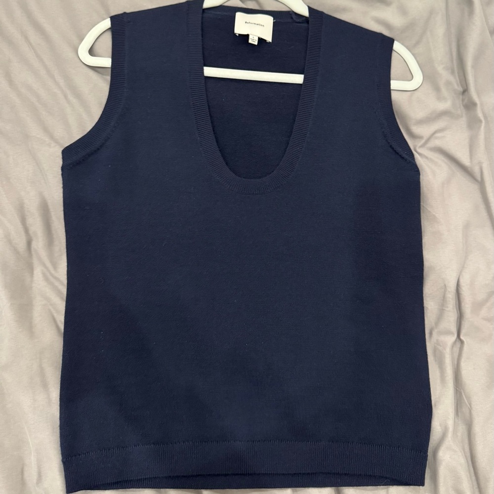Reformation Marta Wool Sweater Tank Navy Women Large L $98